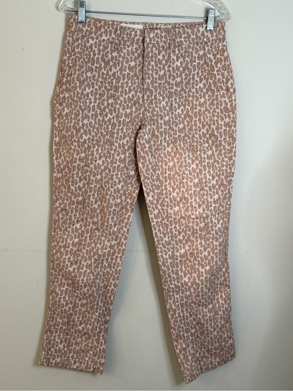 Anthropologie leopard print ankle pants pink, tan off white SZ 27”